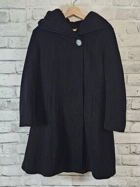 Mallia Black Virgin Wool Cashmere Hooded Long Coat Women's Size 14